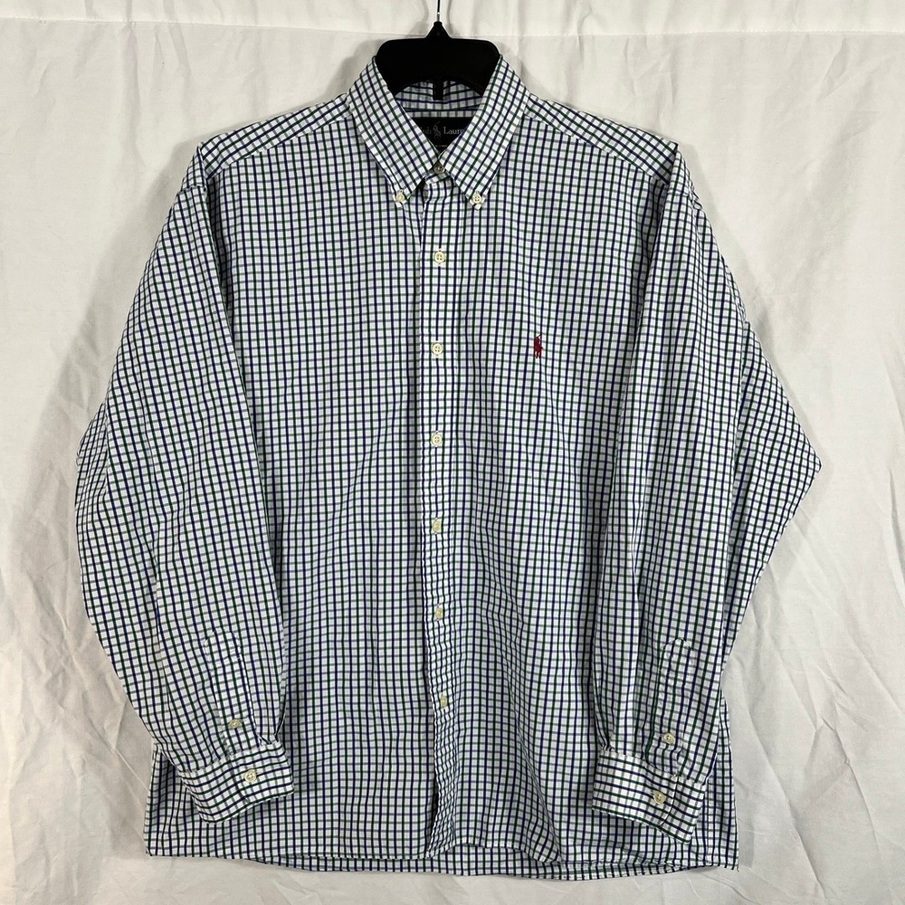 Ralph Lauren‎ Shirt Mens L Blake Gingham Button Down Blue Green LS Red Pony